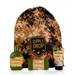 Set cadou barbati, gel de dus, after shave , prosop, Bath set MEN'S WORLD in Gym Bag with camouflage print, incl. 200ml body wash, 75ml after shave balm, 30 * 30cm towel, fragrance: Oak & Amber, col.: olive green/ochre/orange, PU 6, set cadou craciun