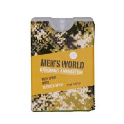 Set cadou barbati, spray corp, 25g body mist MEN'S WORLD, 2 camouflage designs assorted, fragrance: Oak & Amber, PU 18 in display / 72, set cadou craciun