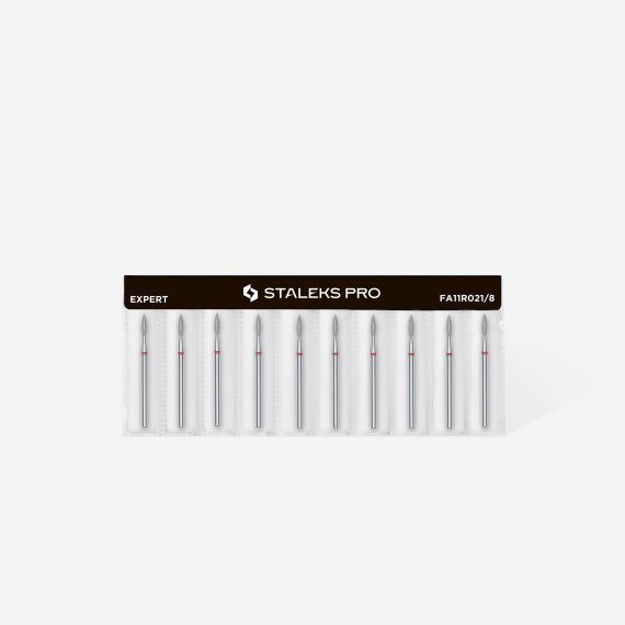 STALEKS capat freza unghii Diamond pointed flame red Expert head diameter 2,1 mm / working part 8 mm, 3 image